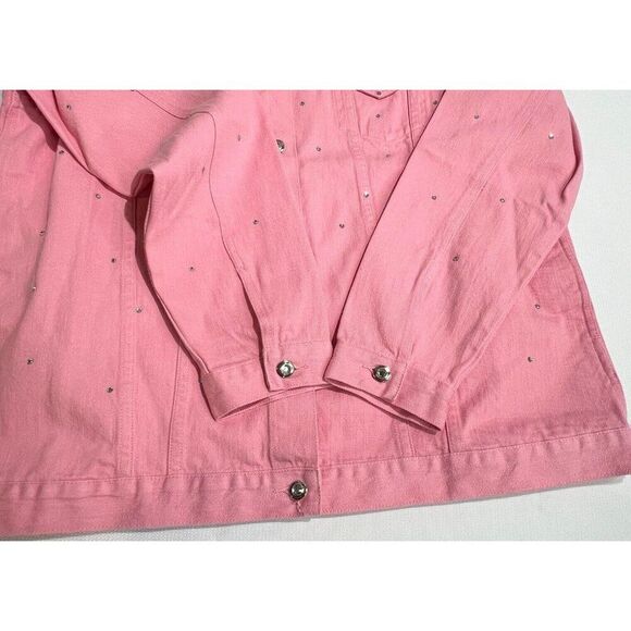 Quacker Factory Womens Denim Jacket Size L Pink Button Up Rhinestone Bling Y2K - Picture 15 of 16